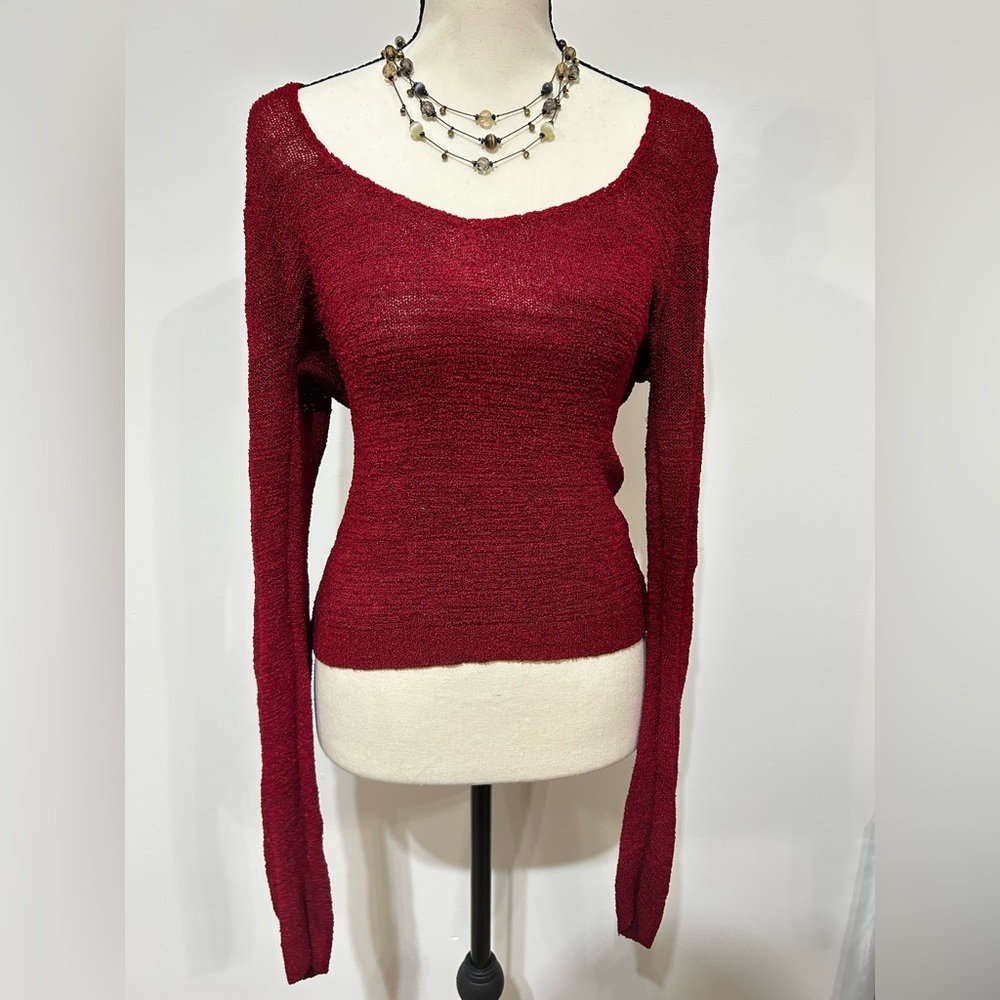 Y2K Cache Deep Wine Knit Sweater Top - Picture 3 of 6